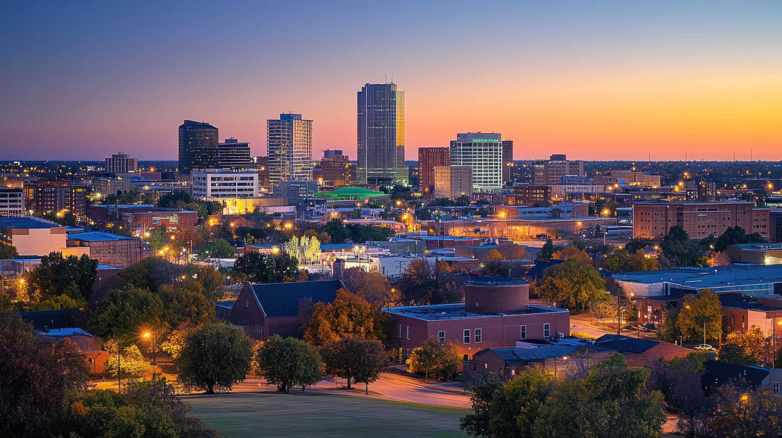 A night time cit skyline view of Tulsa, Oklahoma